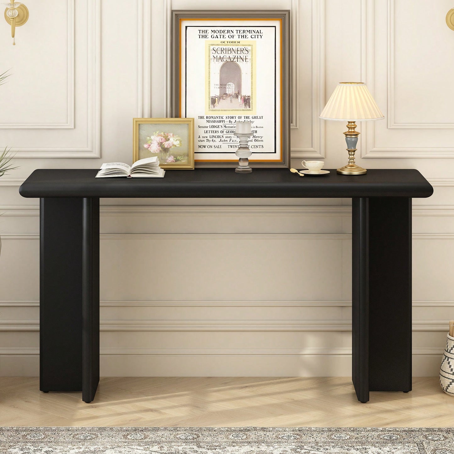 L-Shaped Leg Modern Entryway Table For Hallway Foyer Living Room Corridor