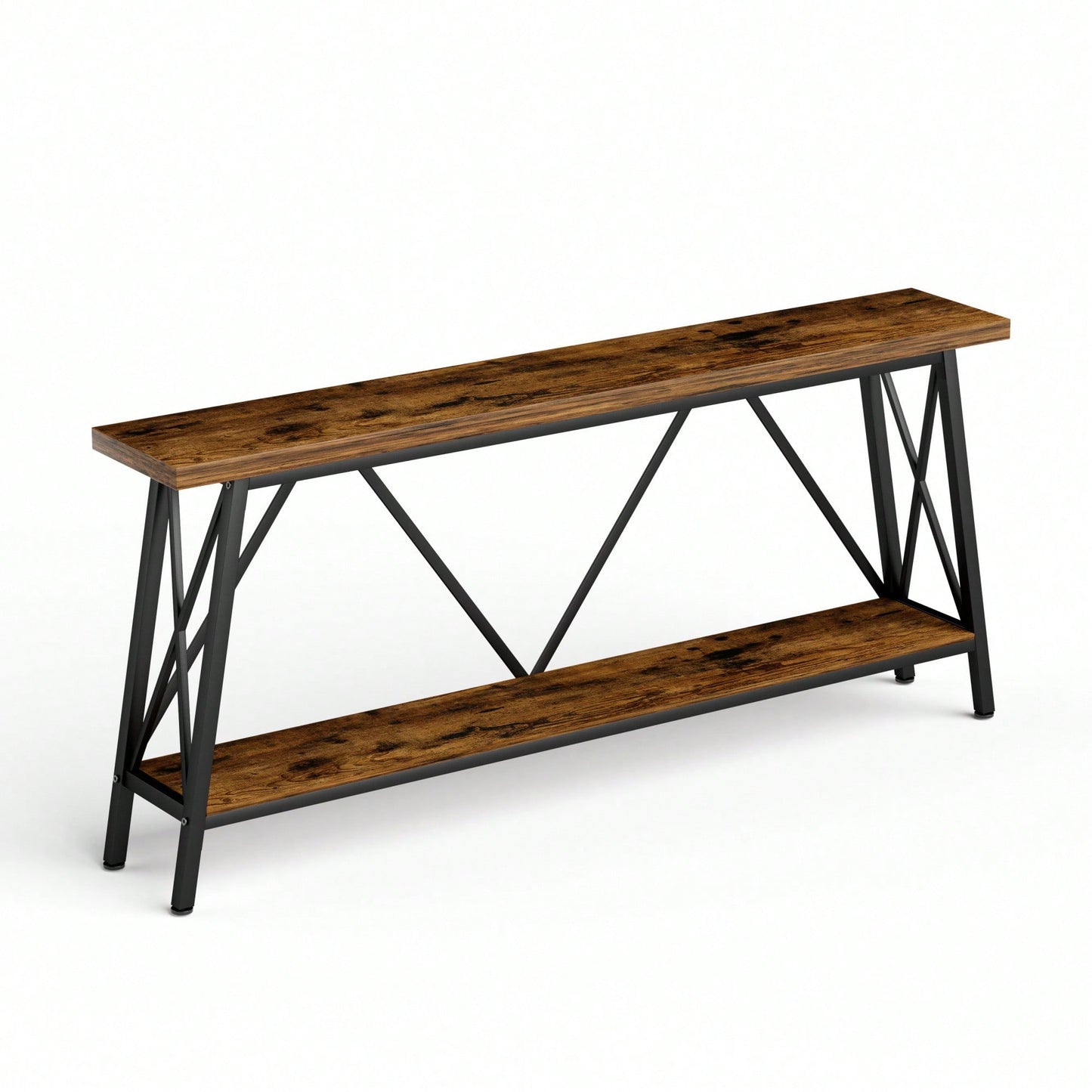 Extra Long 70.9 Inch Rustic Gray Console Table With 2 Tier Storage Shelves For Hallways Living Rooms And Entryways