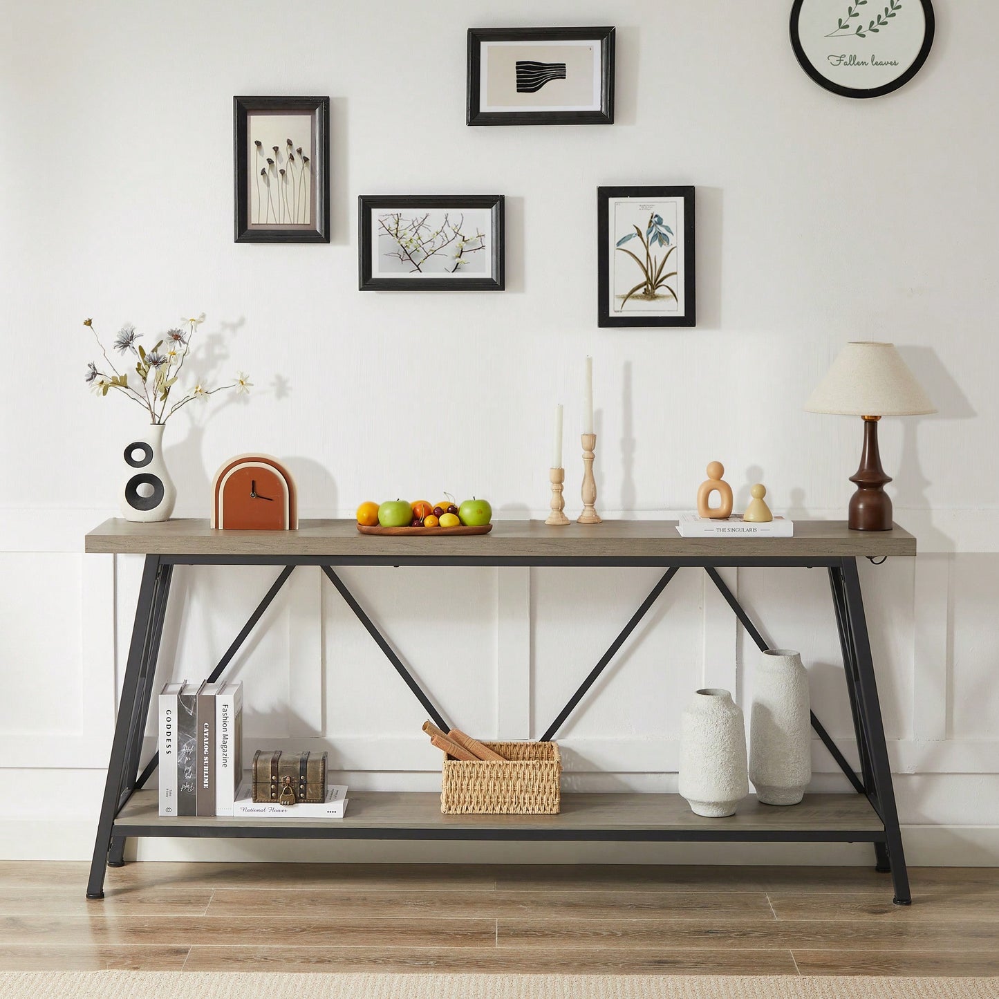 Extra Long 70.9 Inch Rustic Gray Console Table With 2 Tier Storage Shelves For Hallways Living Rooms And Entryways