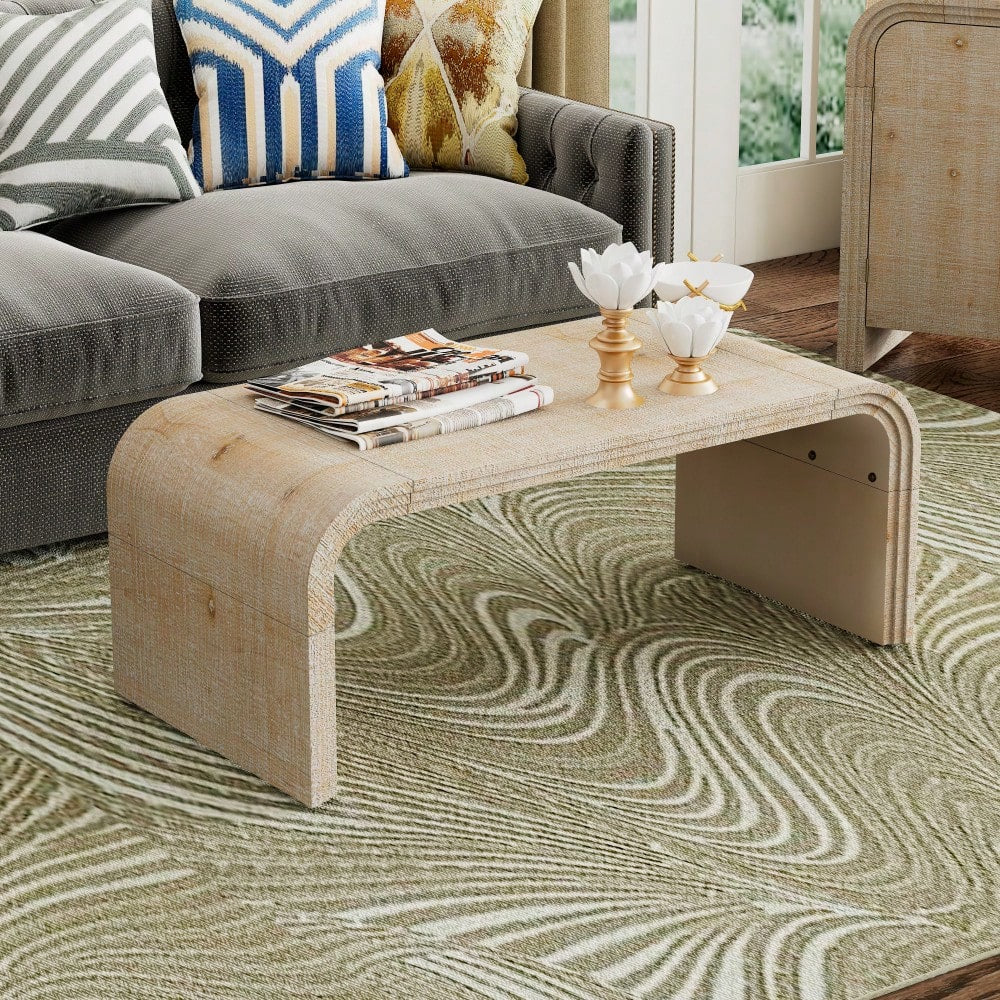 Curved Art Deco Minimalist Coffee Table For Living Room Or Dining Room Antique Black Finish
