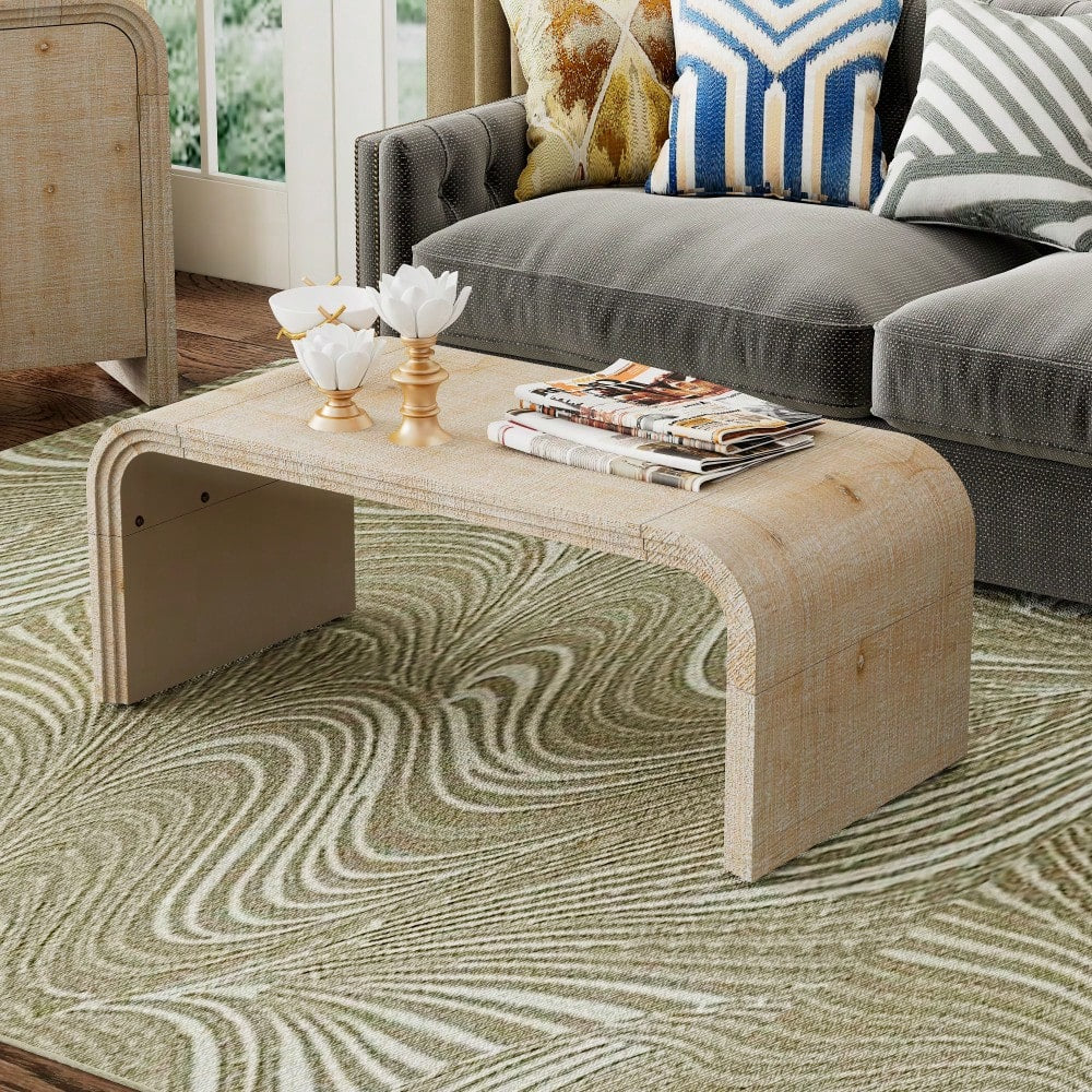Curved Art Deco Minimalist Coffee Table For Living Room Or Dining Room Antique Black Finish