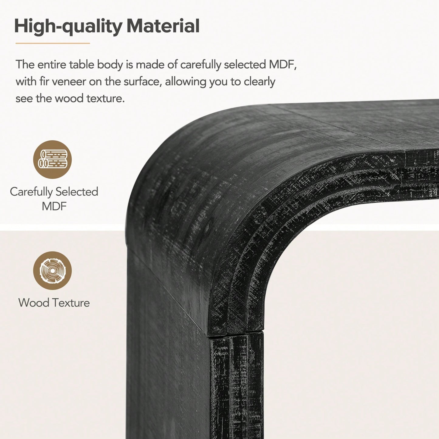 Curved Art Deco Minimalist Coffee Table For Living Room Or Dining Room Antique Black Finish