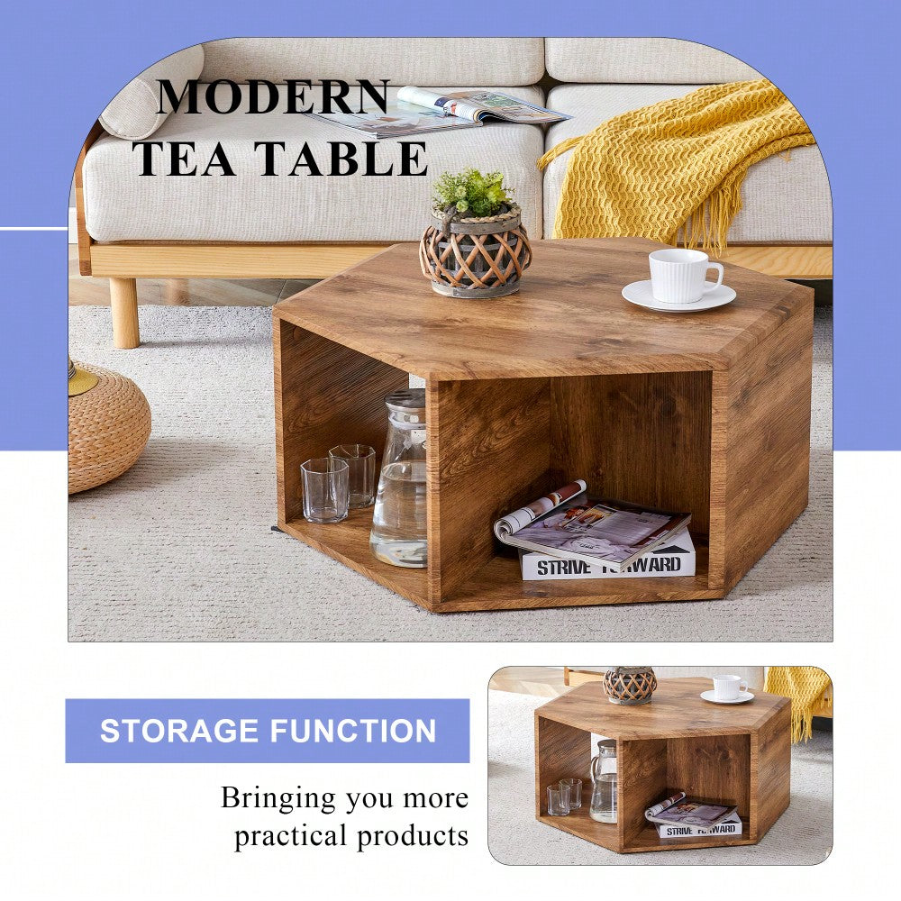 Hexagonal MDF Coffee Table With Unique Pattern Stickers And Multi-Hole Design For Enhanced Storage And Versatile Style