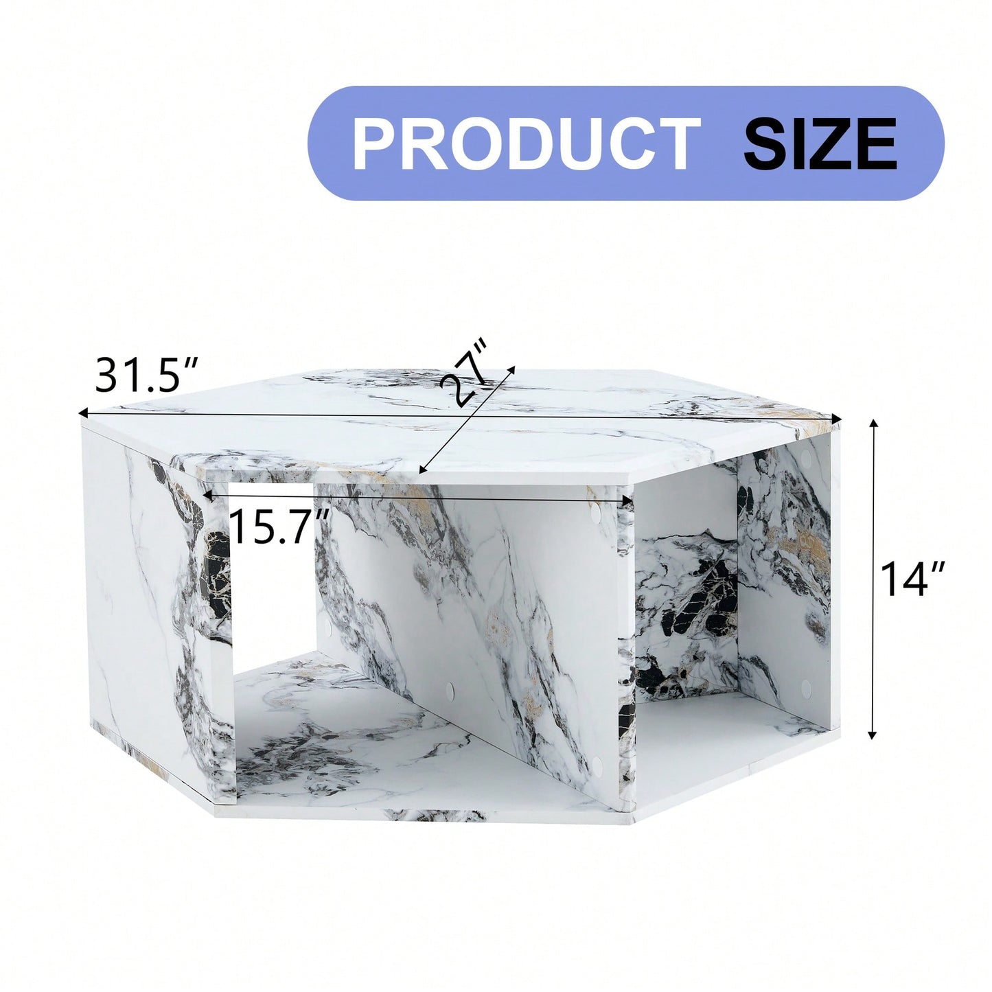 Hexagonal MDF Coffee Table With Unique Pattern Stickers And Multi-Hole Design For Enhanced Storage And Versatile Style