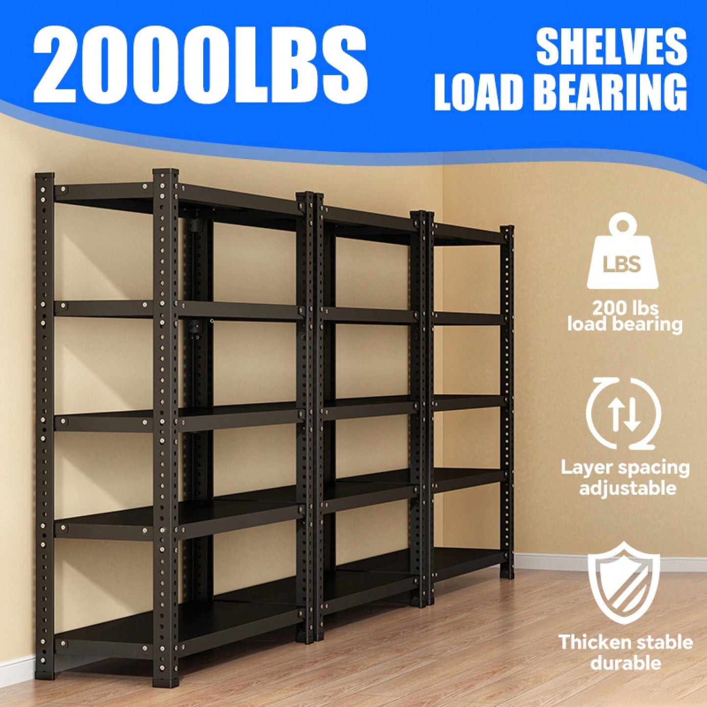 Adjustable Carbon Steel Storage Rack For Home And Basement, 5-Tier Display Shelf, 120cm X 40cm X 180cm, Black