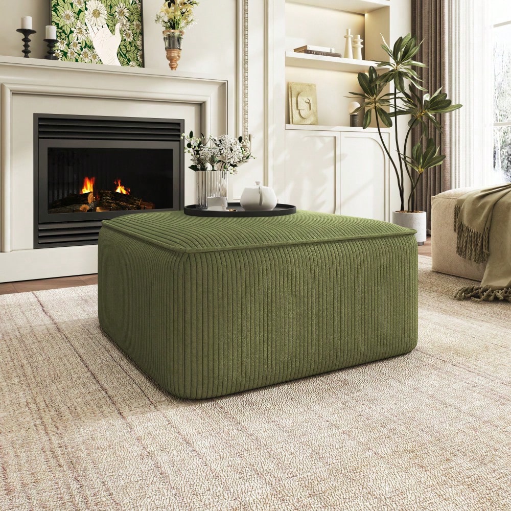 Corduroy Square Ottoman For Stylish Home Decor Olive Green