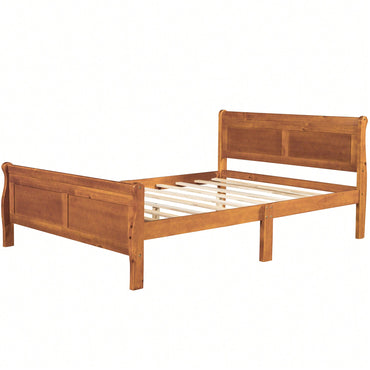 Elegant Full Size Wooden Platform Bed With Headboard And Sturdy Slat Support In Oak Finish