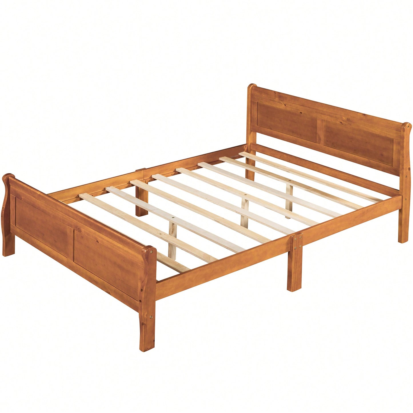 Elegant Full Size Wooden Platform Bed With Headboard And Sturdy Slat Support In Oak Finish