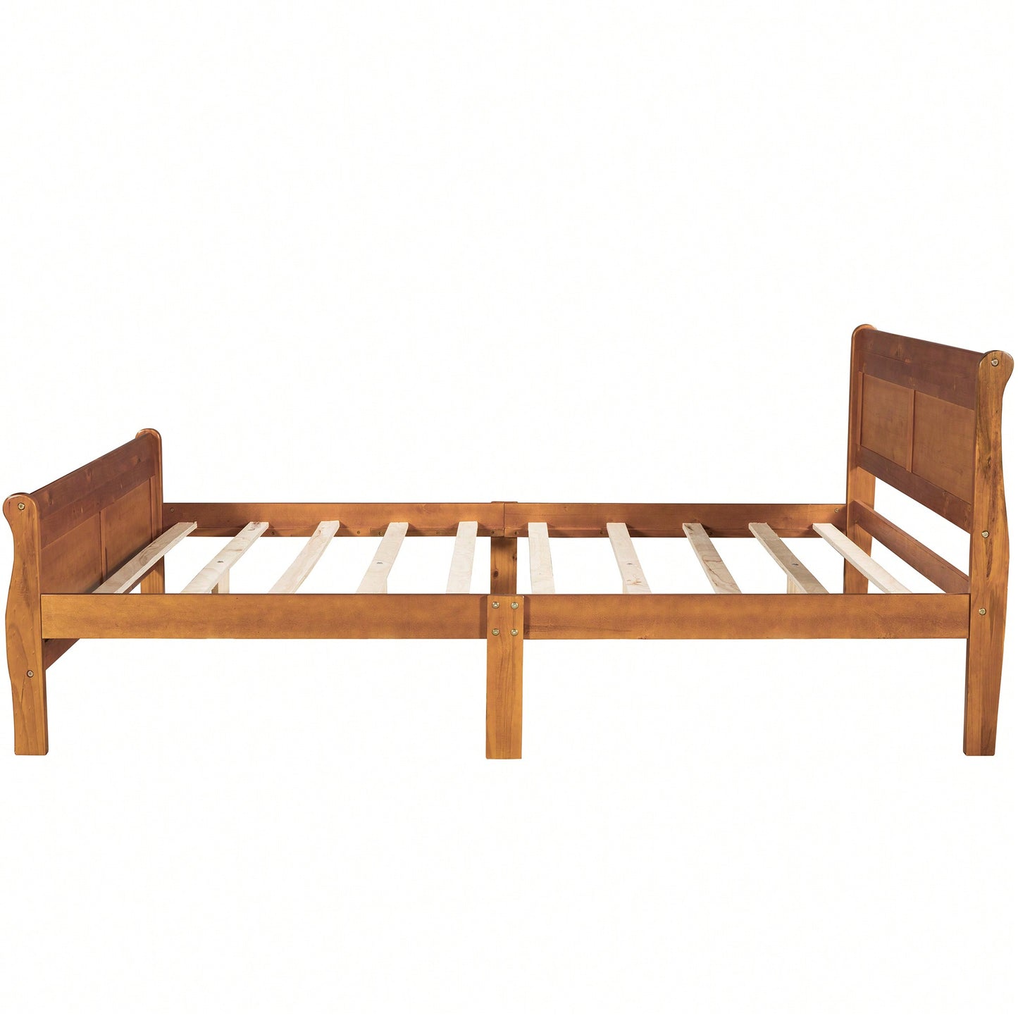 Elegant Oak Queen Size Wood Platform Bed With Headboard And Sturdy Slat Support