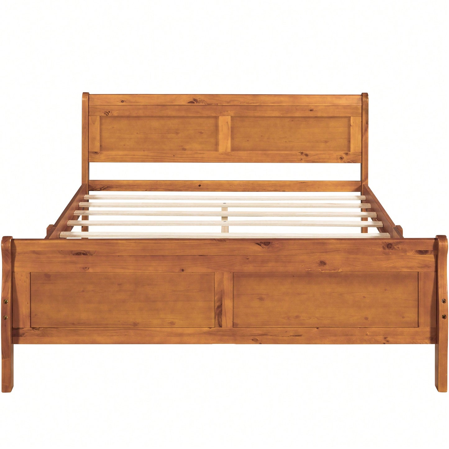 Elegant Oak Queen Size Wood Platform Bed With Headboard And Sturdy Slat Support
