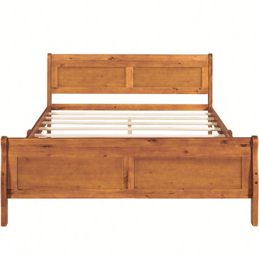 Elegant Oak Queen Size Wood Platform Bed With Headboard And Sturdy Slat Support
