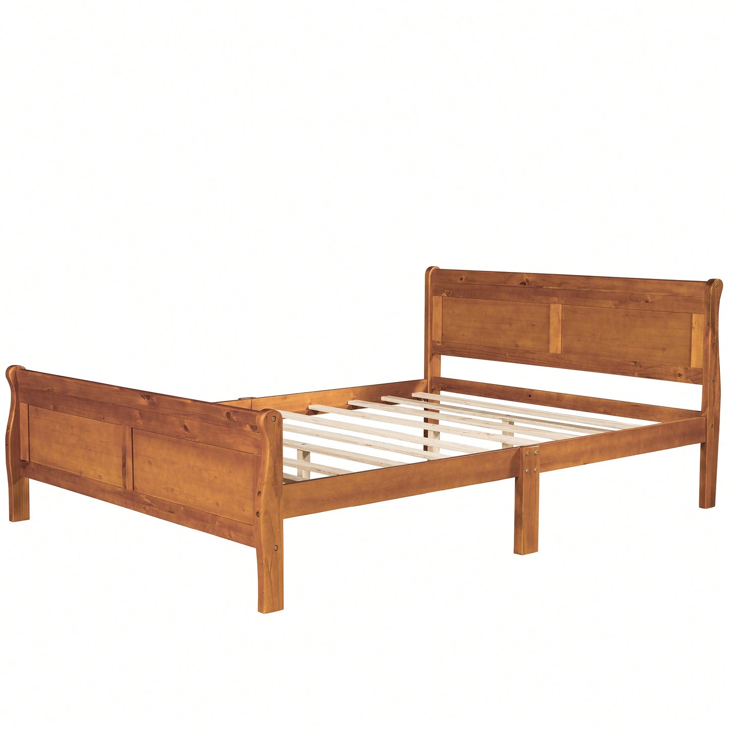 Elegant Oak Queen Size Wood Platform Bed With Headboard And Sturdy Slat Support