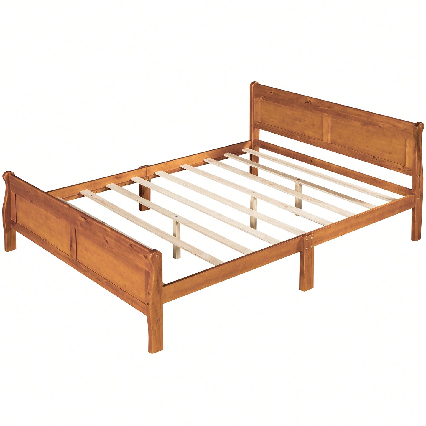 Elegant Oak Queen Size Wood Platform Bed With Headboard And Sturdy Slat Support