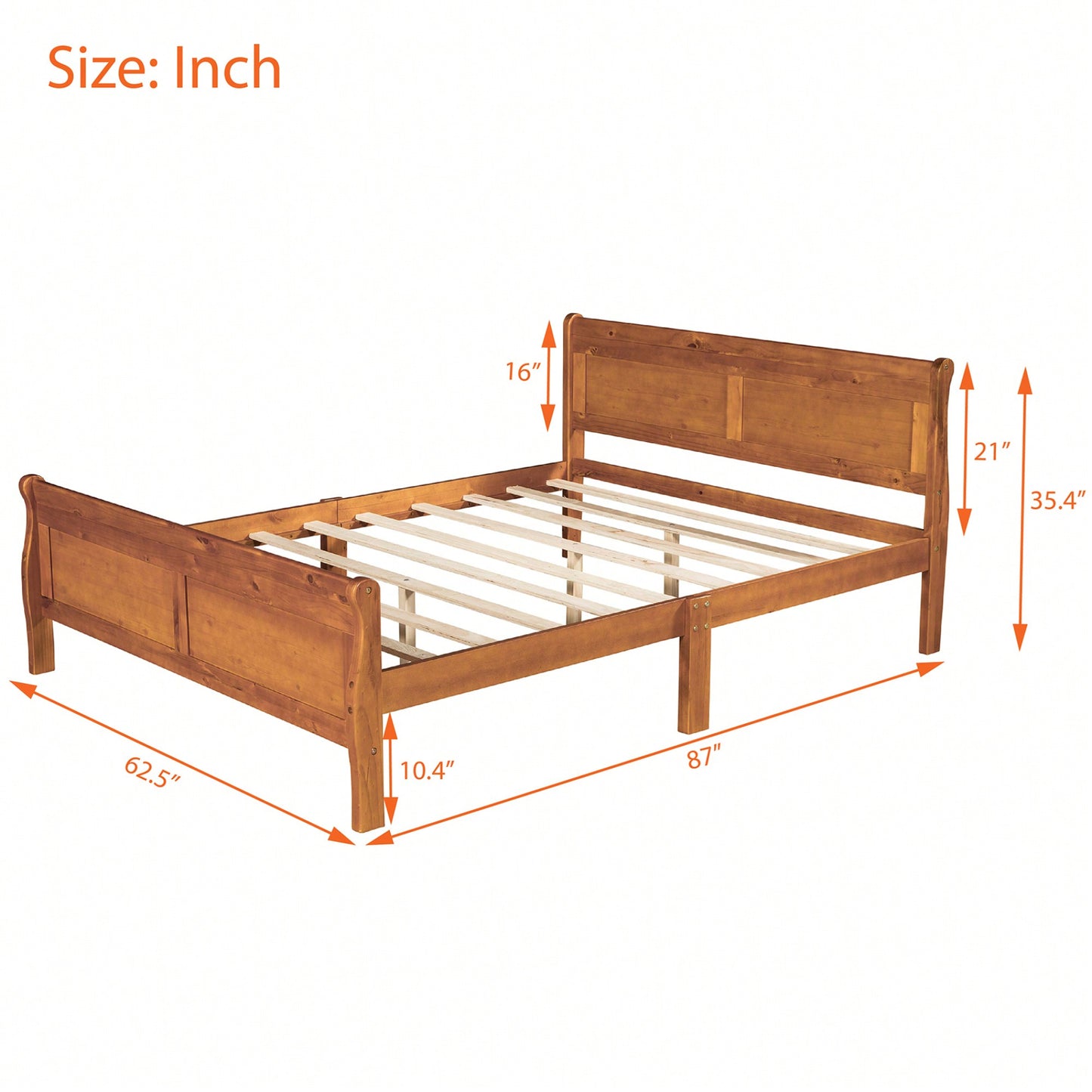 Elegant Oak Queen Size Wood Platform Bed With Headboard And Sturdy Slat Support