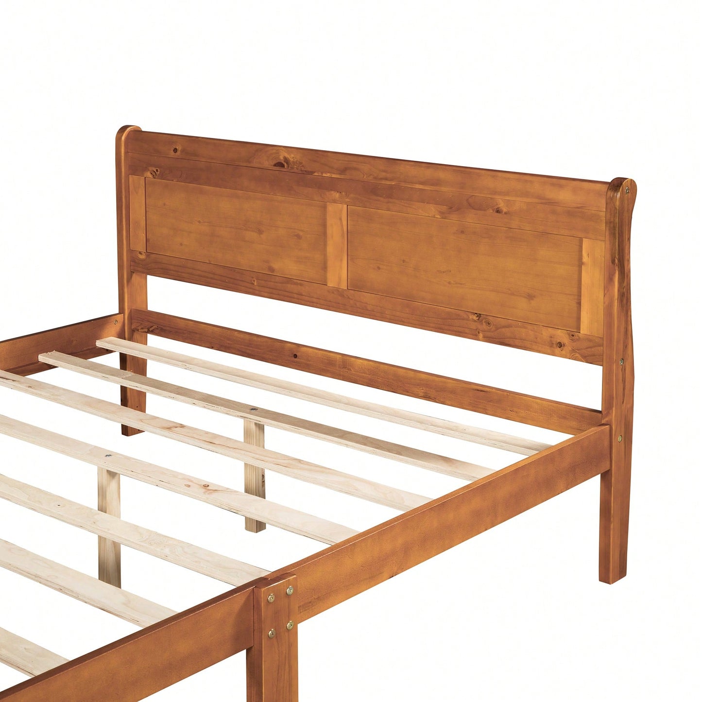 Elegant Oak Queen Size Wood Platform Bed With Headboard And Sturdy Slat Support