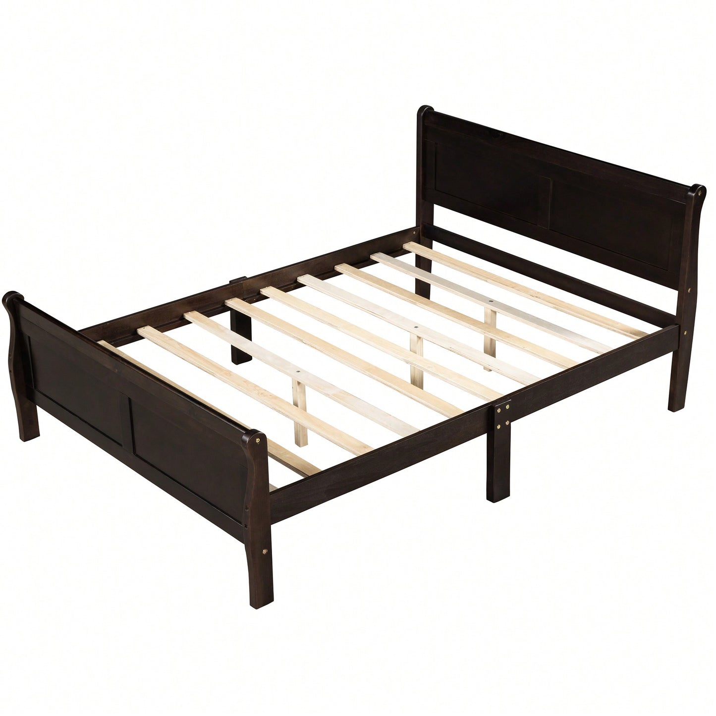 Elegant Oak Queen Size Wood Platform Bed With Headboard And Sturdy Slat Support