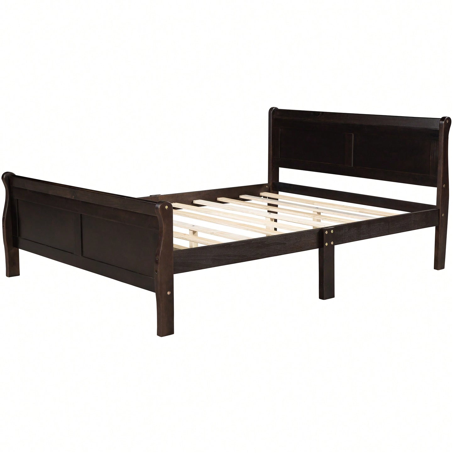 Elegant Oak Queen Size Wood Platform Bed With Headboard And Sturdy Slat Support