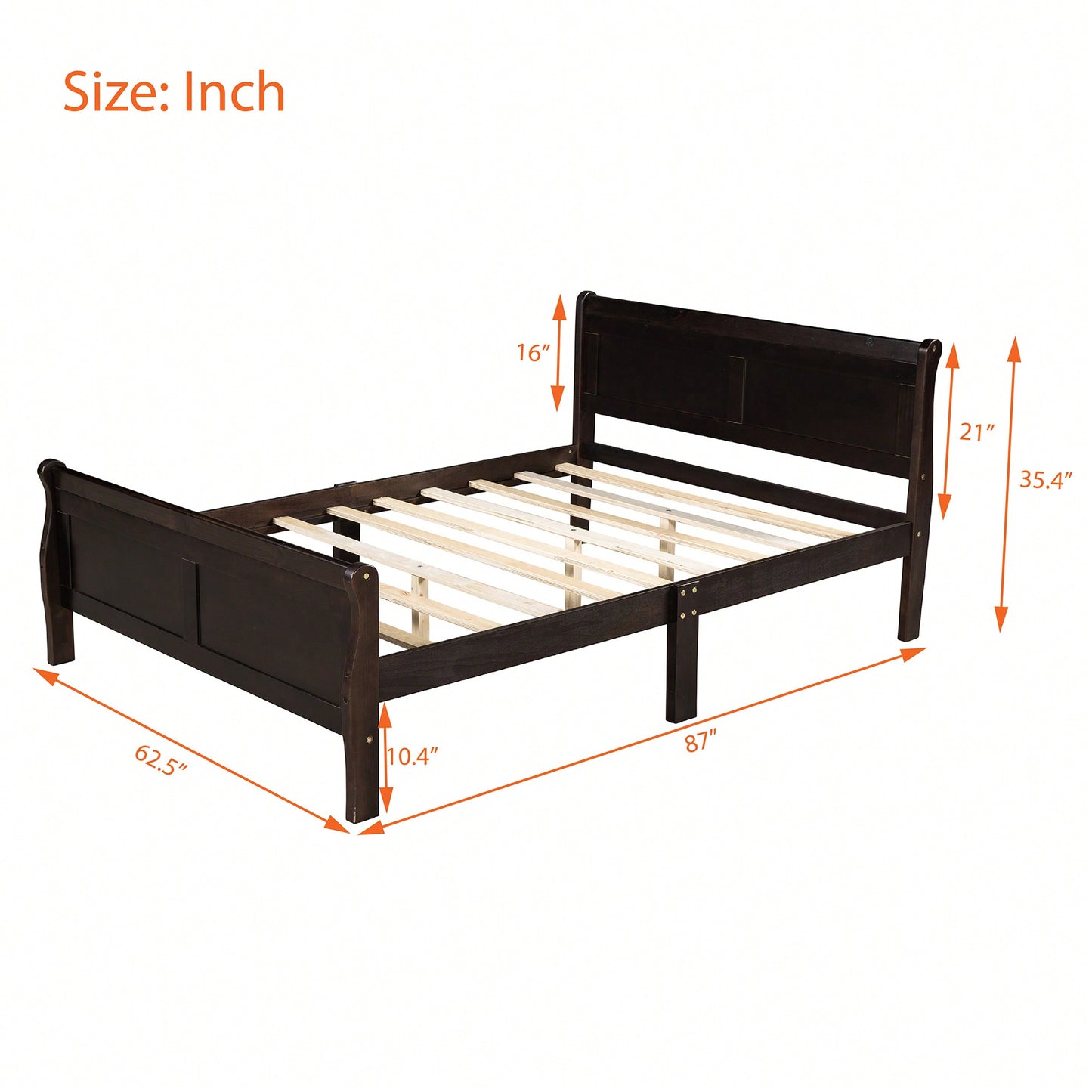 Elegant Oak Queen Size Wood Platform Bed With Headboard And Sturdy Slat Support