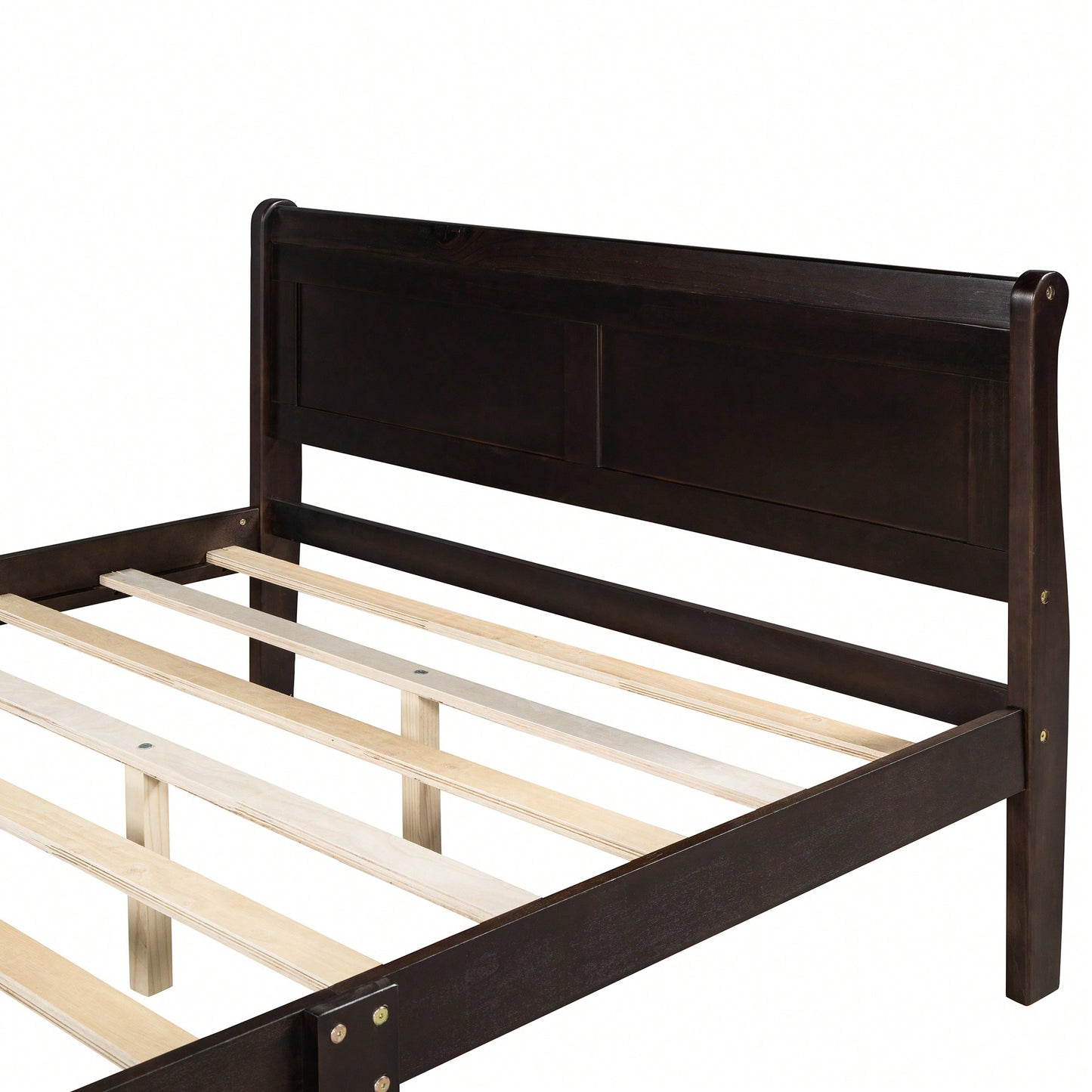 Elegant Oak Queen Size Wood Platform Bed With Headboard And Sturdy Slat Support