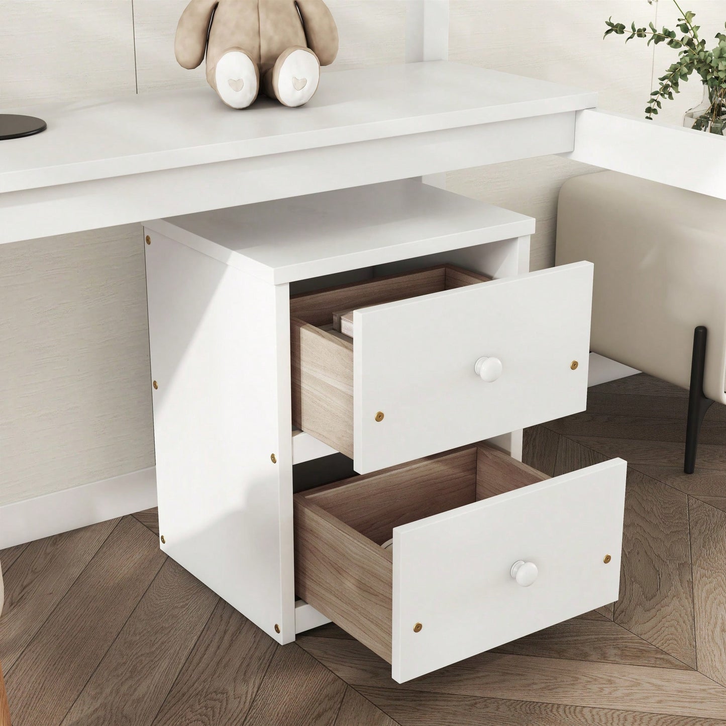 Space-Saving Twin Loft Bed With Desk, Storage Cabinet, Drawers, Guardrails, And Ladder In Grey