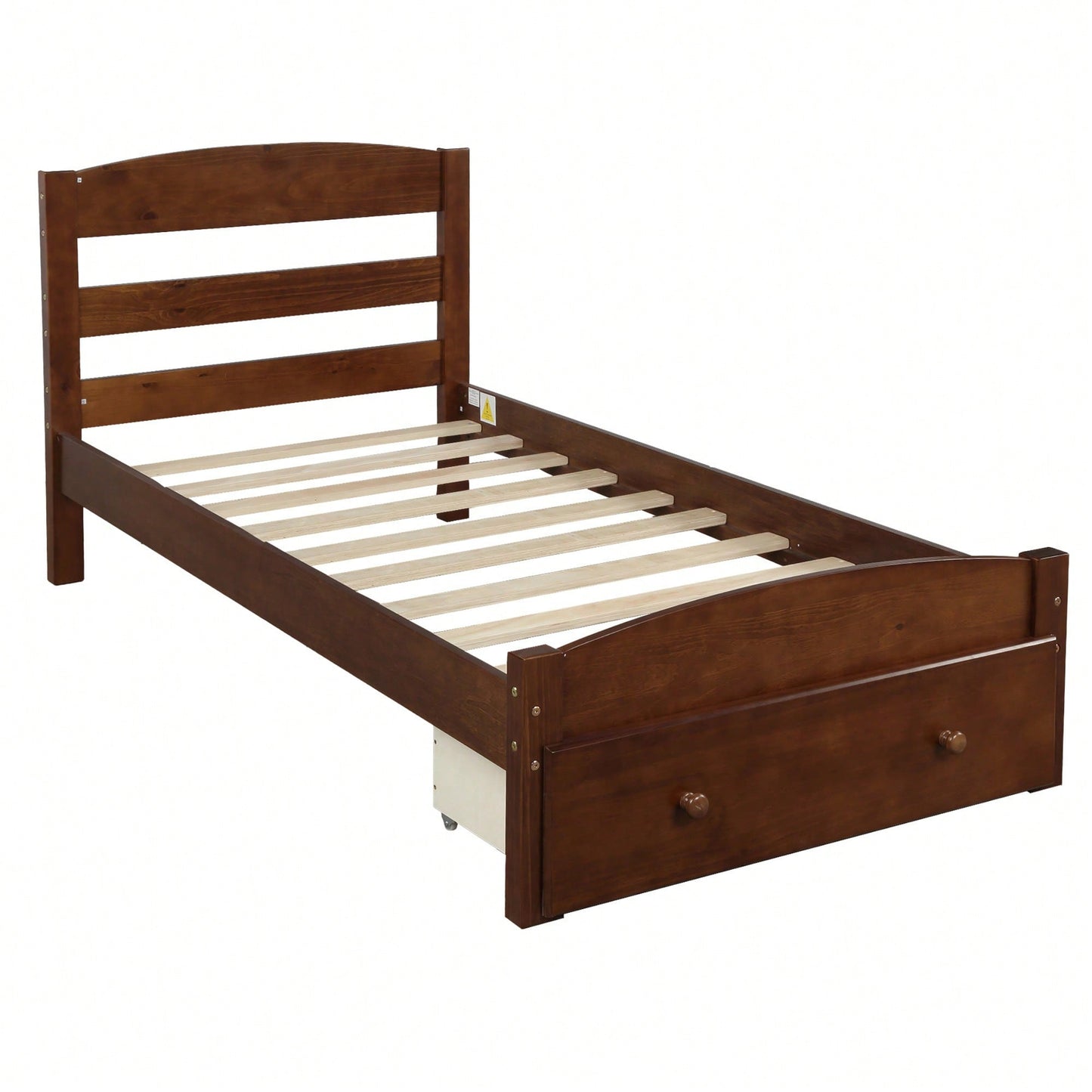 Twin Bed Frame With Storage Drawer And Wooden Slat Support No Box Spring Required White