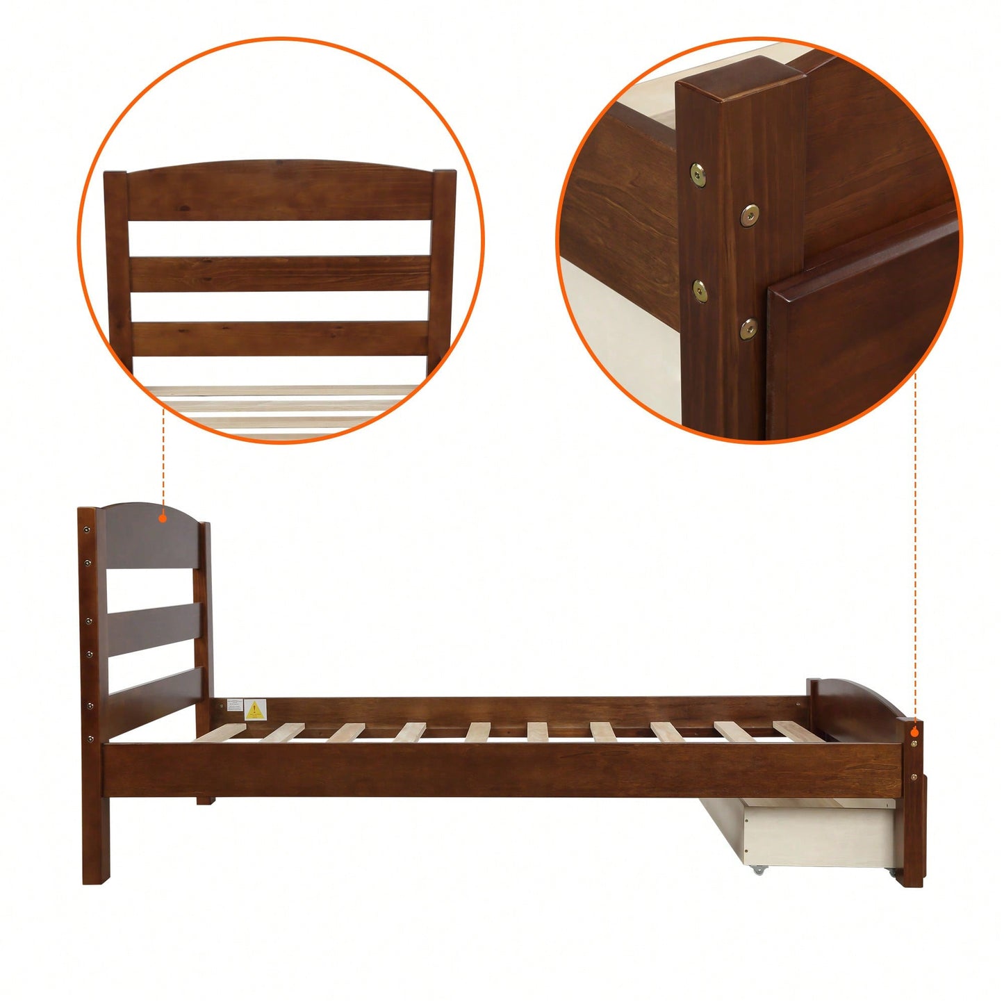 Twin Bed Frame With Storage Drawer And Wooden Slat Support No Box Spring Required White