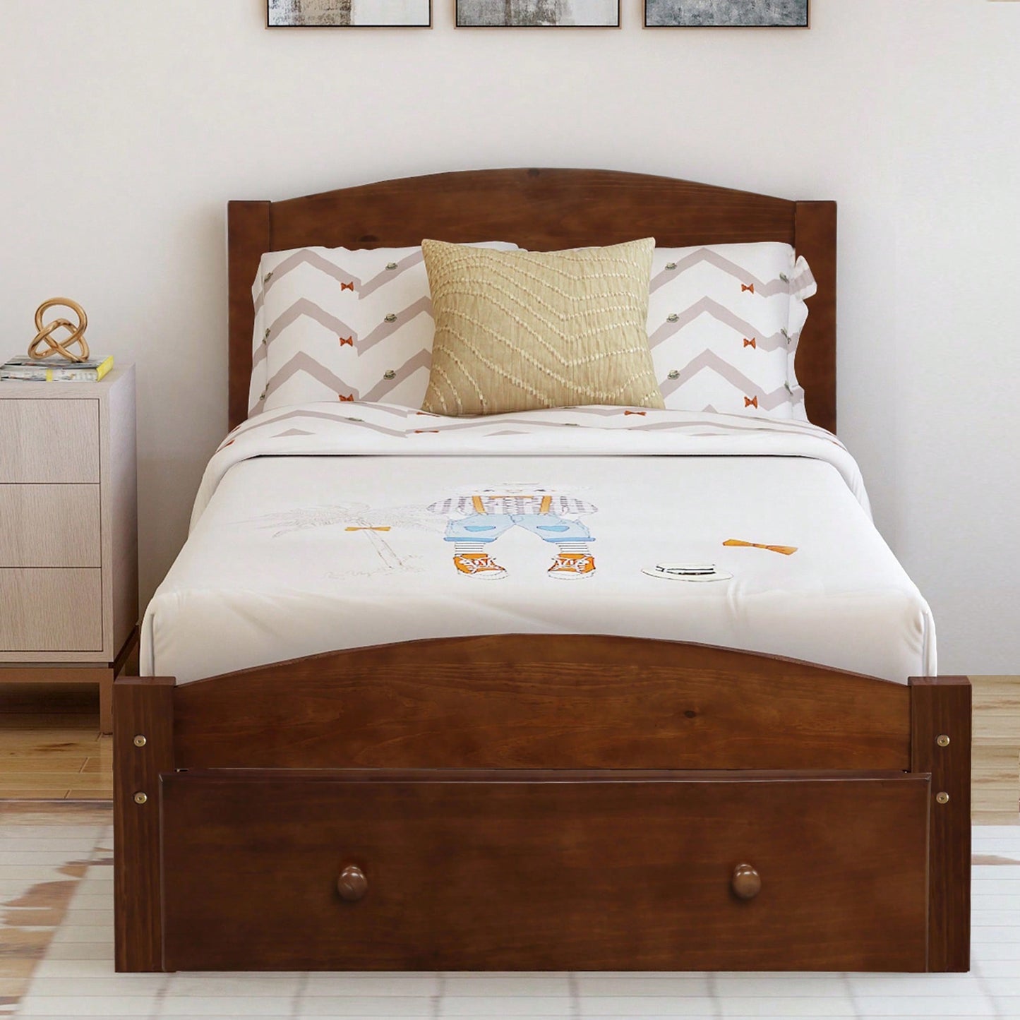 Twin Bed Frame With Storage Drawer And Wooden Slat Support No Box Spring Required White