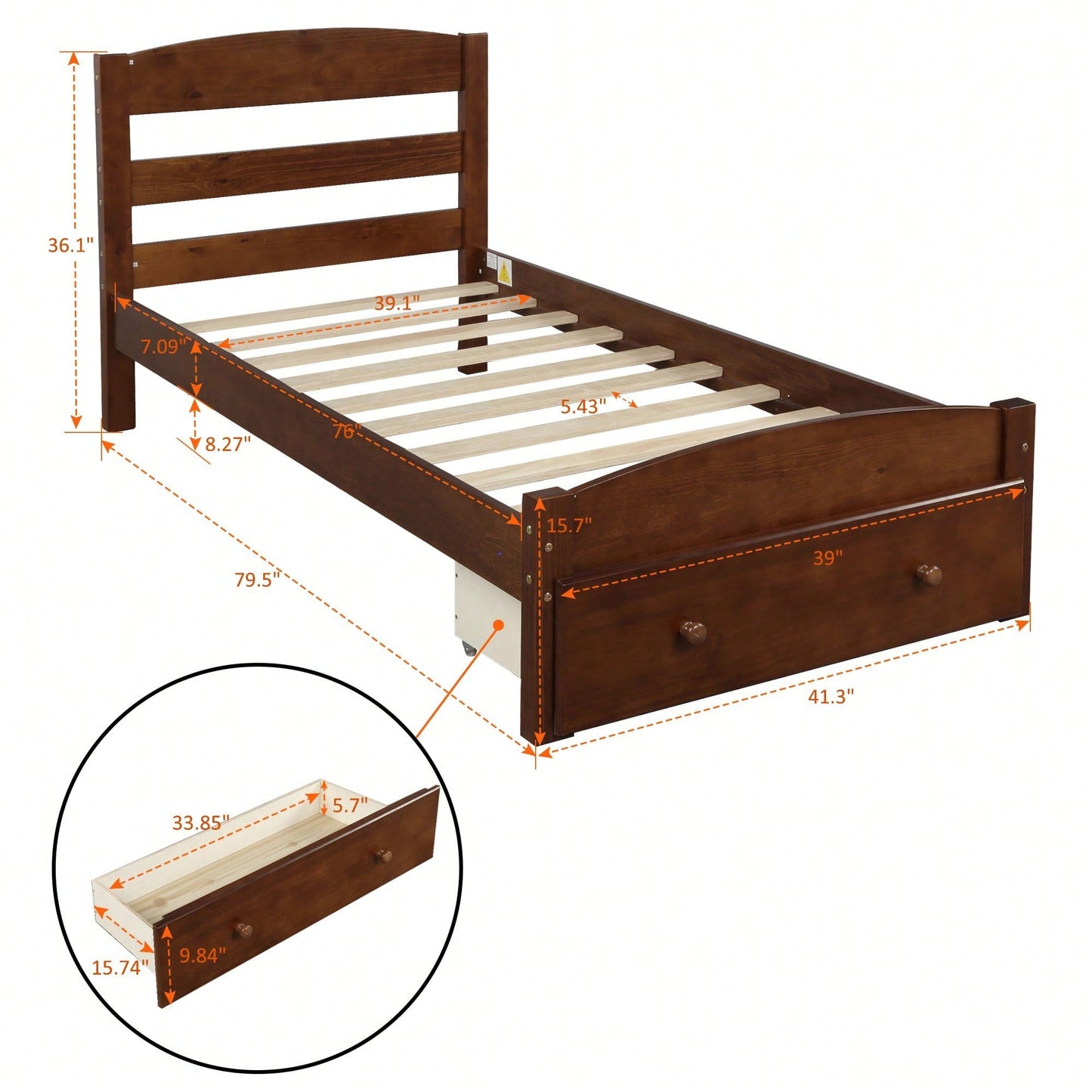 Twin Bed Frame With Storage Drawer And Wooden Slat Support No Box Spring Required White