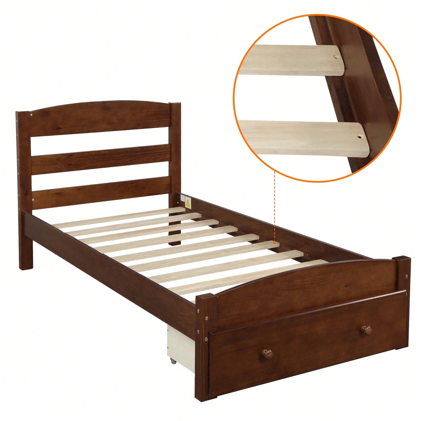 Twin Bed Frame With Storage Drawer And Wooden Slat Support No Box Spring Required White