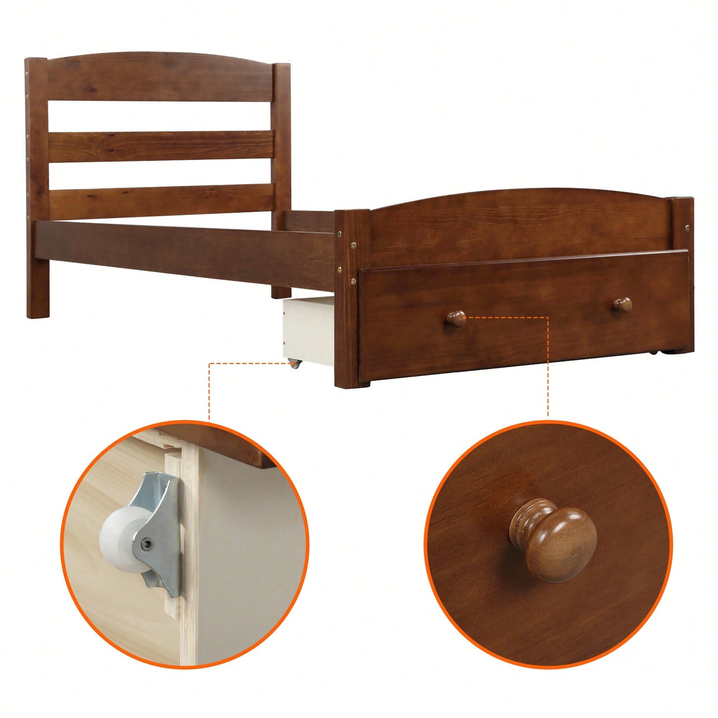 Twin Bed Frame With Storage Drawer And Wooden Slat Support No Box Spring Required White
