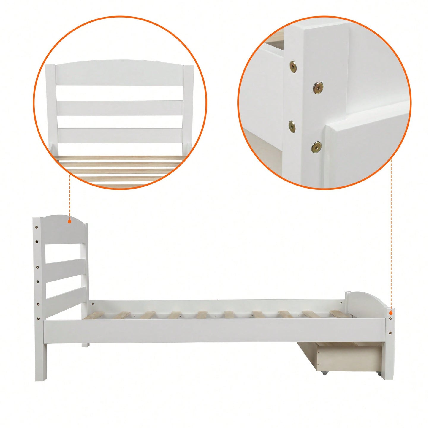 Twin Bed Frame With Storage Drawer And Wooden Slat Support No Box Spring Required White