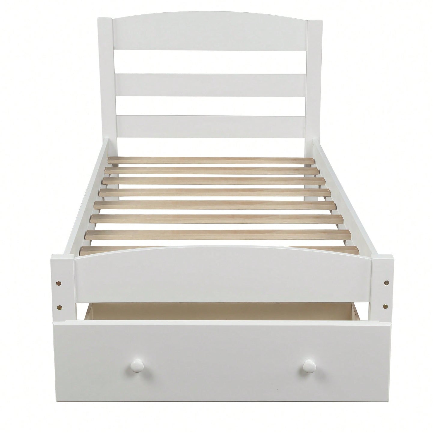 Twin Bed Frame With Storage Drawer And Wooden Slat Support No Box Spring Required White
