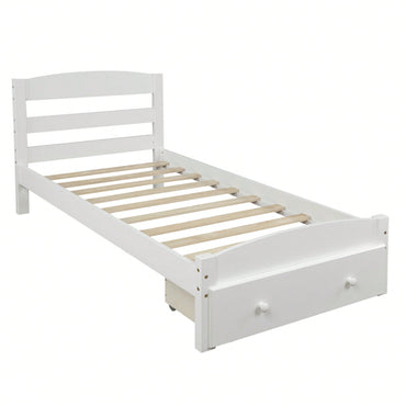Twin Bed Frame With Storage Drawer And Wooden Slat Support No Box Spring Required White