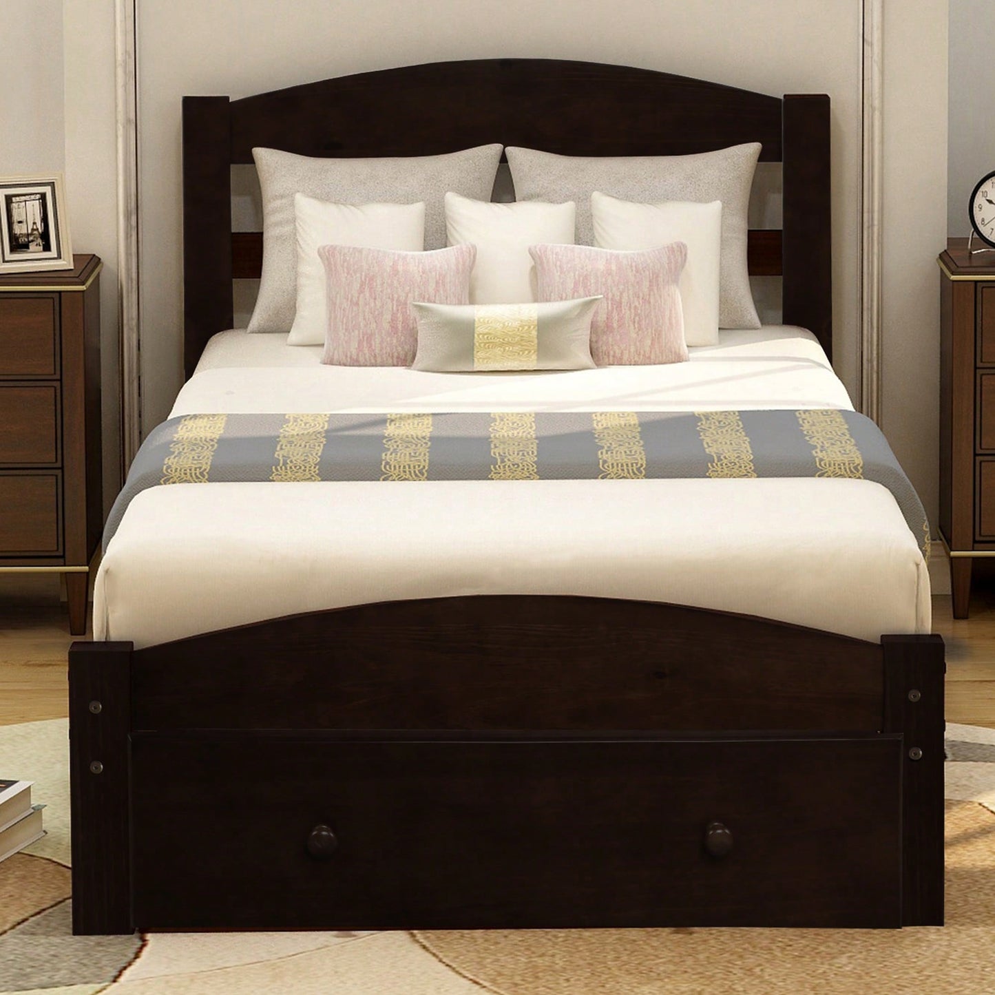Twin Bed Frame With Storage Drawer And Wooden Slat Support No Box Spring Required White