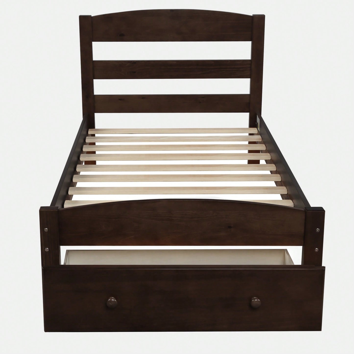Twin Bed Frame With Storage Drawer And Wooden Slat Support No Box Spring Required White