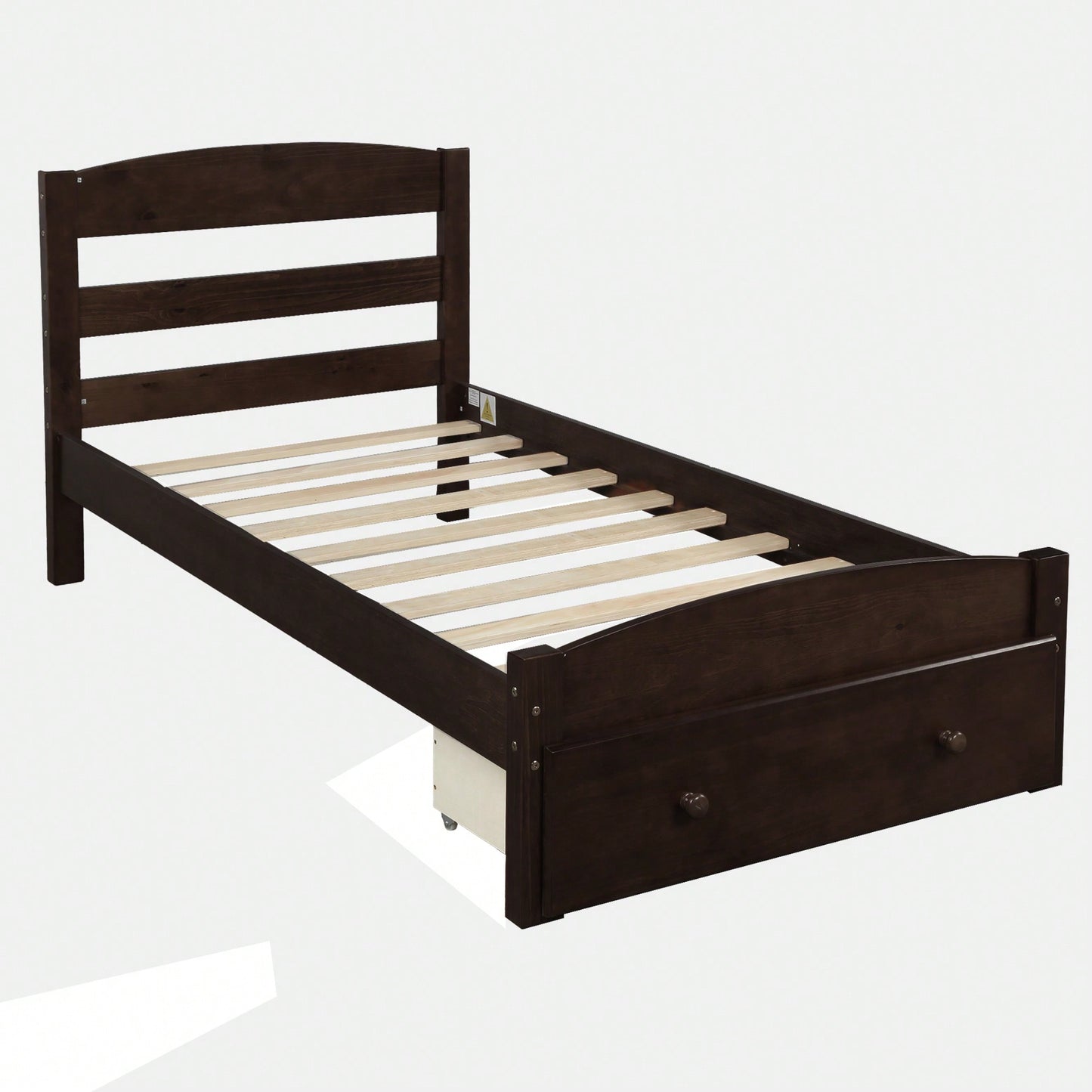 Twin Bed Frame With Storage Drawer And Wooden Slat Support No Box Spring Required White