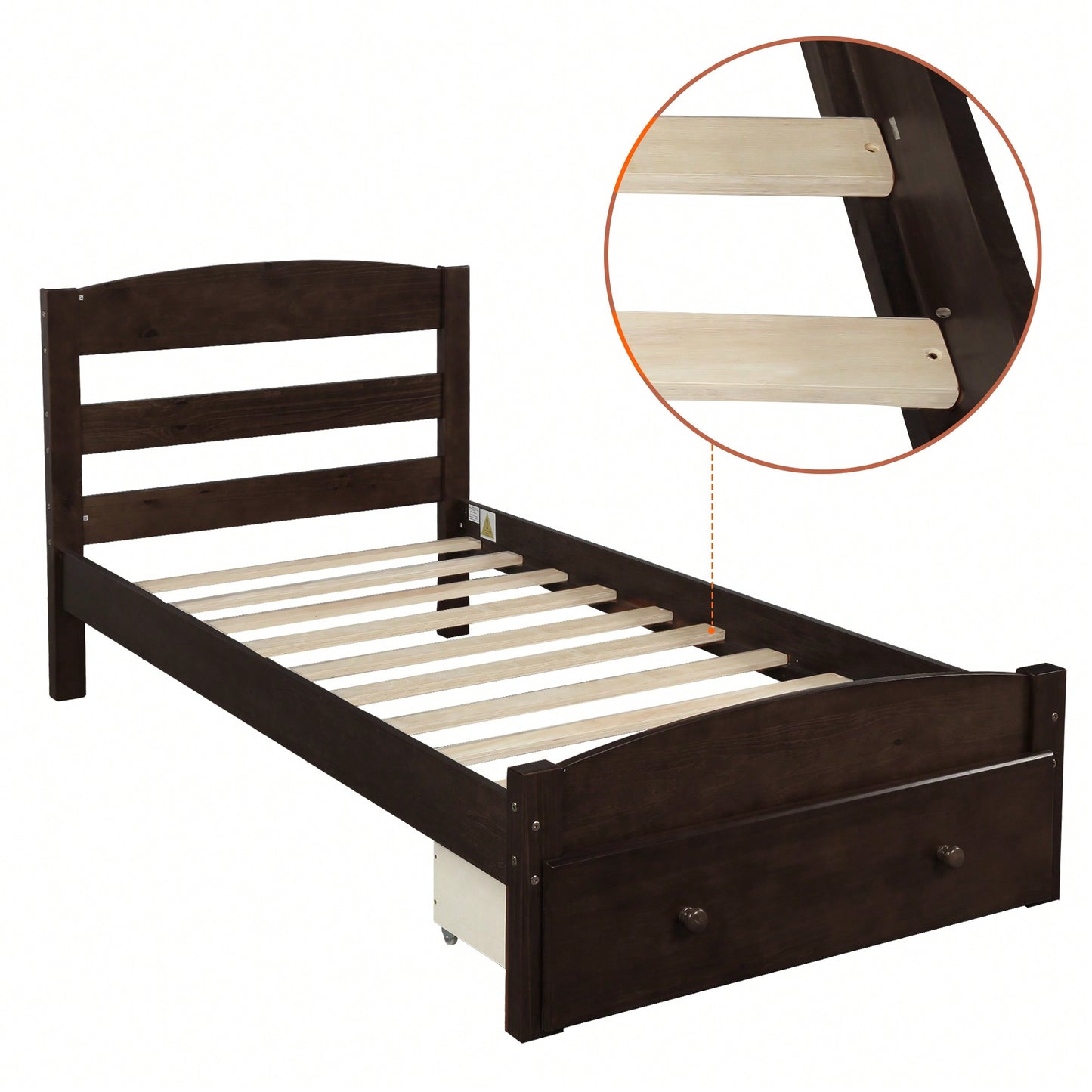 Twin Bed Frame With Storage Drawer And Wooden Slat Support No Box Spring Required White