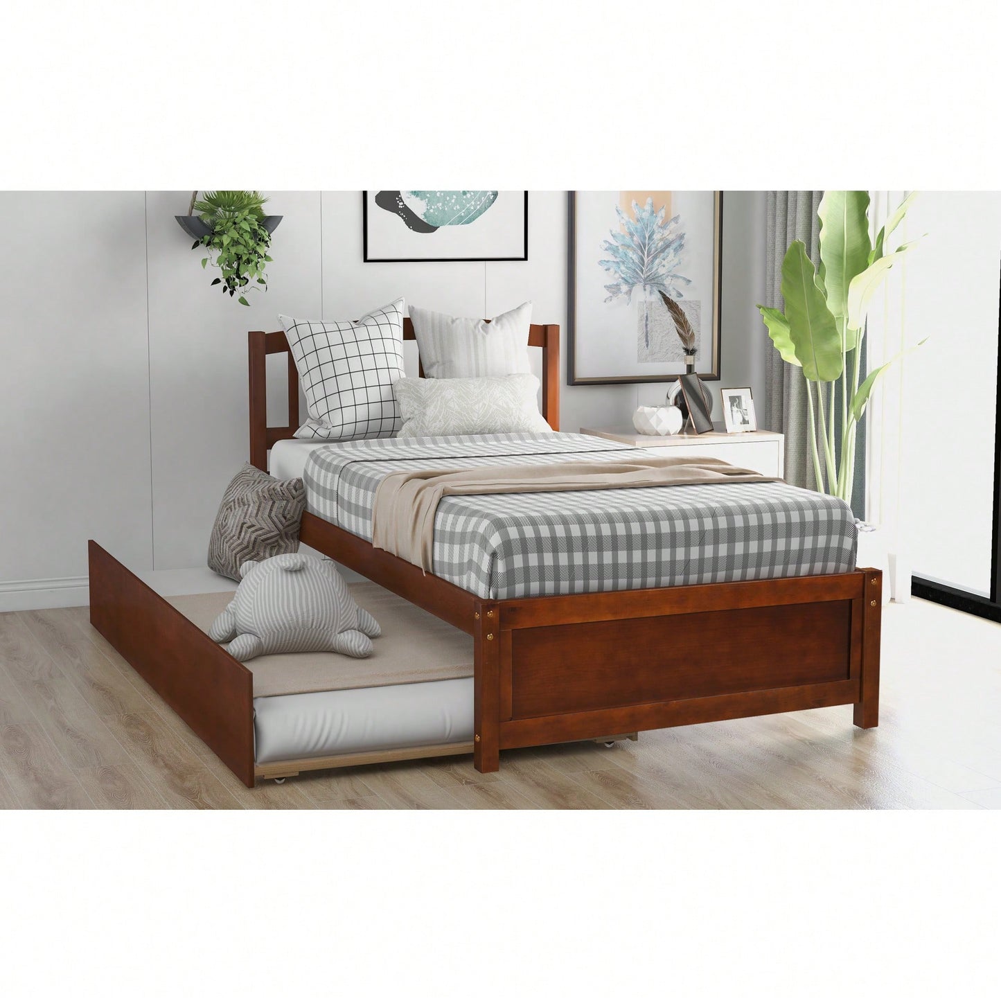 Twin Size Platform Bed Frame With Trundle For Space-Saving Sleep Solutions White