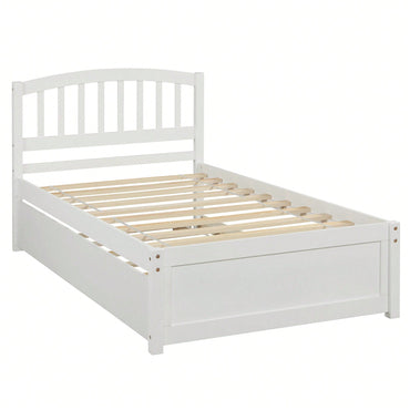 Twin Size Platform Bed Frame With Trundle For Space-Saving Sleep Solutions White