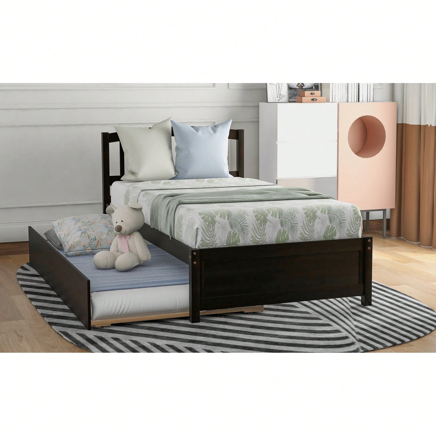 Twin Size Platform Bed Frame With Trundle For Space-Saving Sleep Solutions White