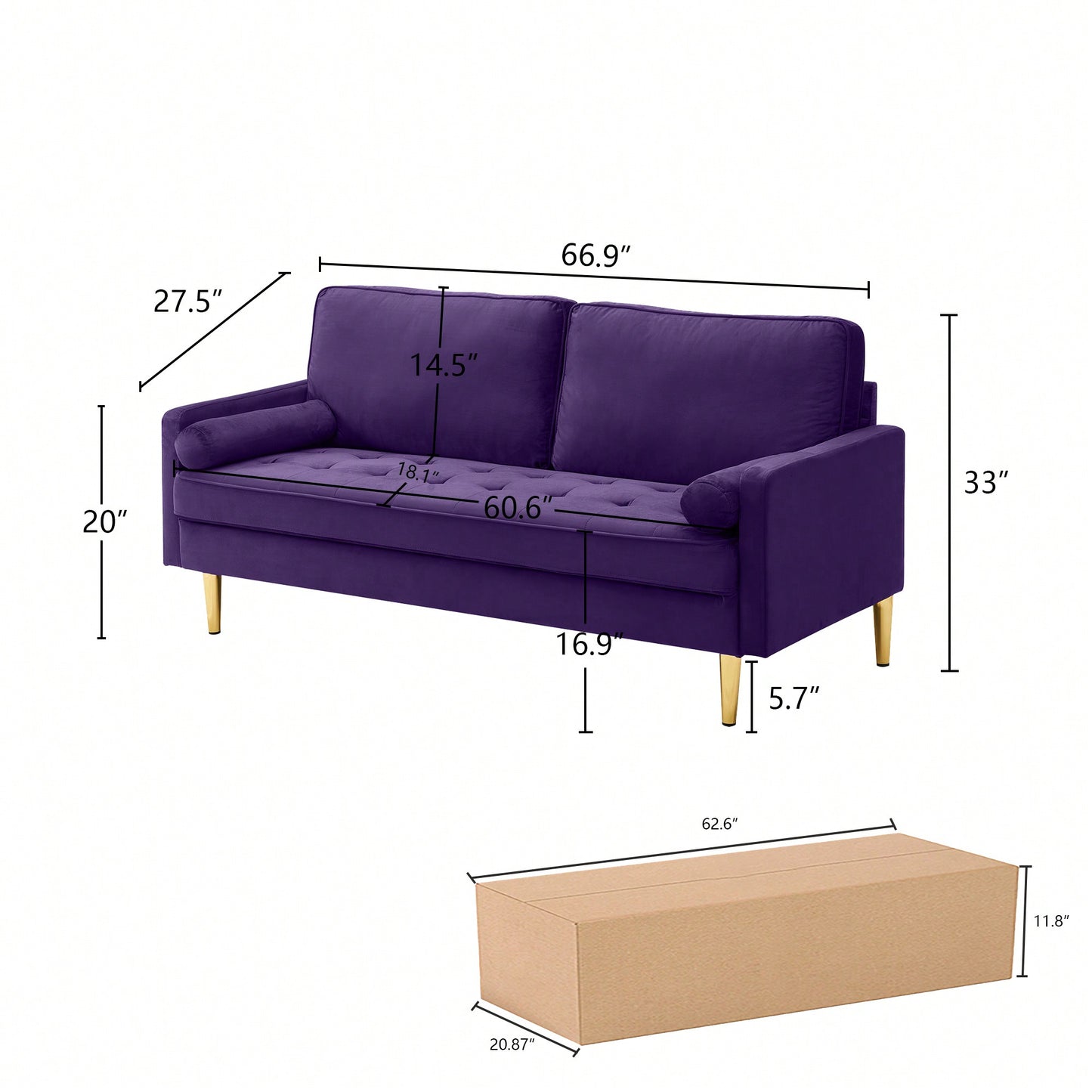Stylish 65 Inch Velvet Sofa For Modern Living Room Decor