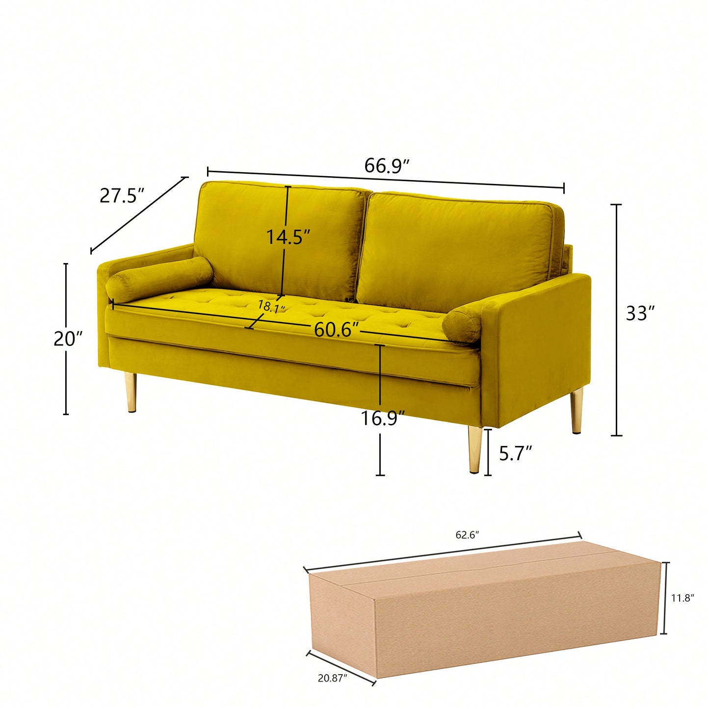 Stylish 65 Inch Velvet Sofa For Modern Living Room Decor