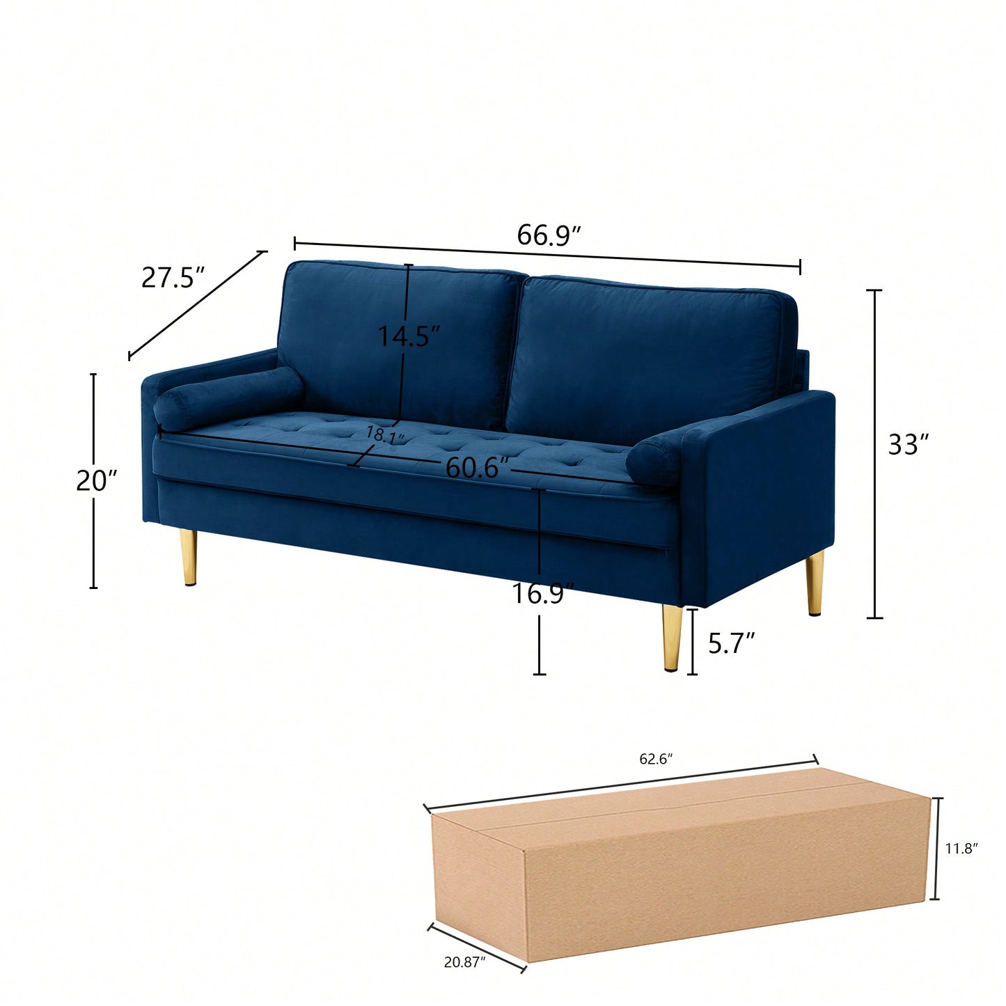 Stylish 65 Inch Velvet Sofa For Modern Living Room Decor