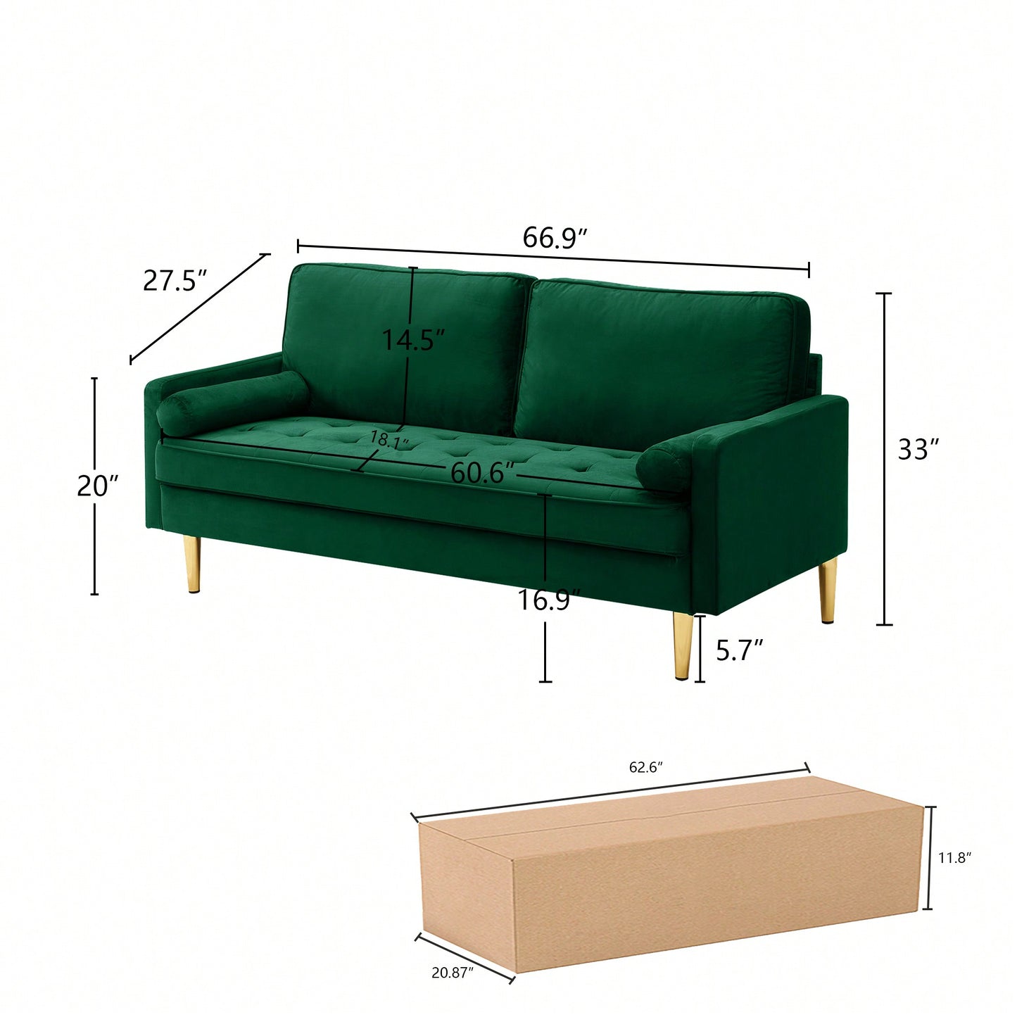 Stylish 65 Inch Velvet Sofa For Modern Living Room Decor