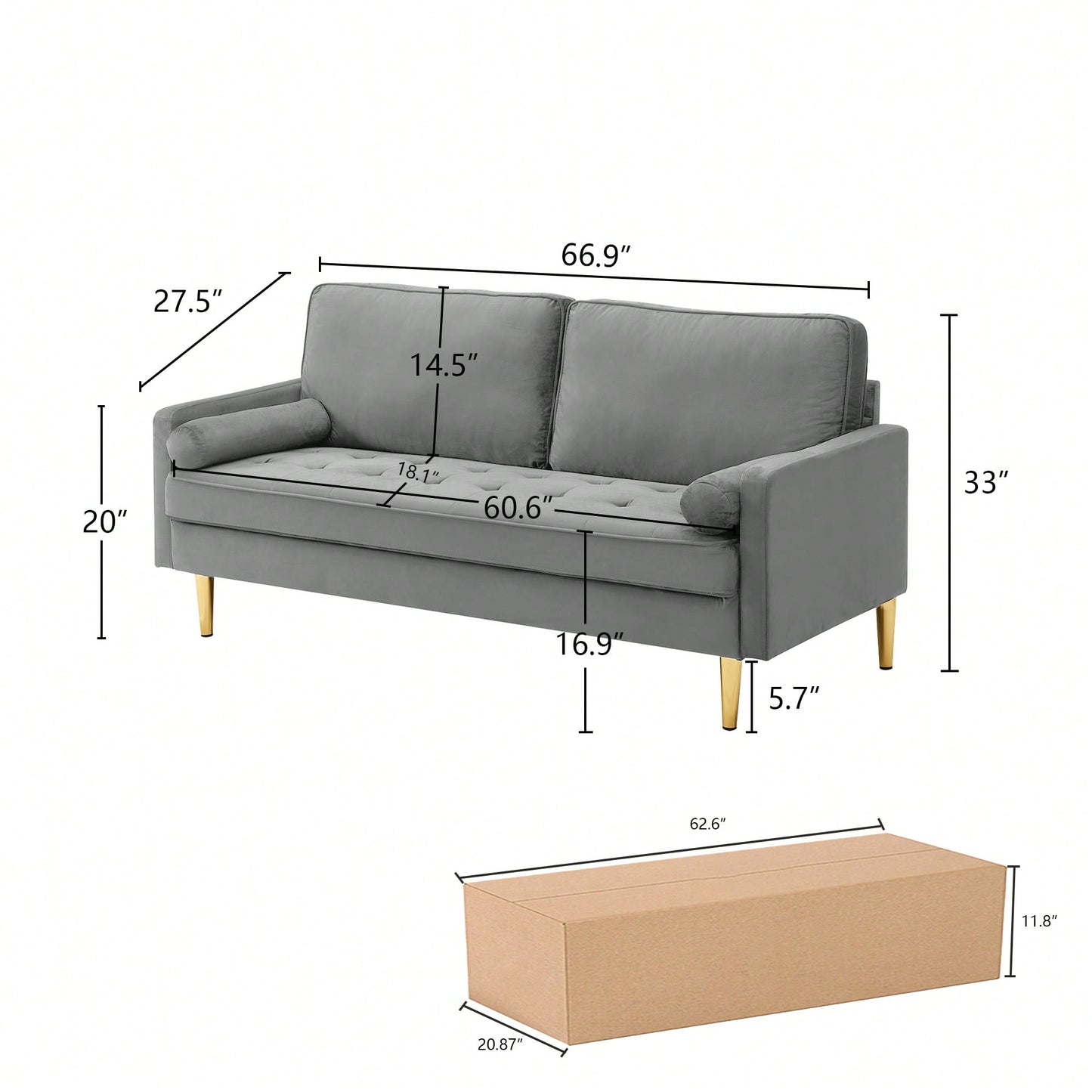 Stylish 65 Inch Velvet Sofa For Modern Living Room Decor