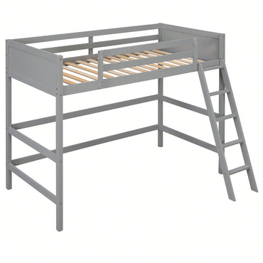 Solid Wood Twin Loft Bed With Ladder For Space Saving And Stylish Bedroom Design Grey