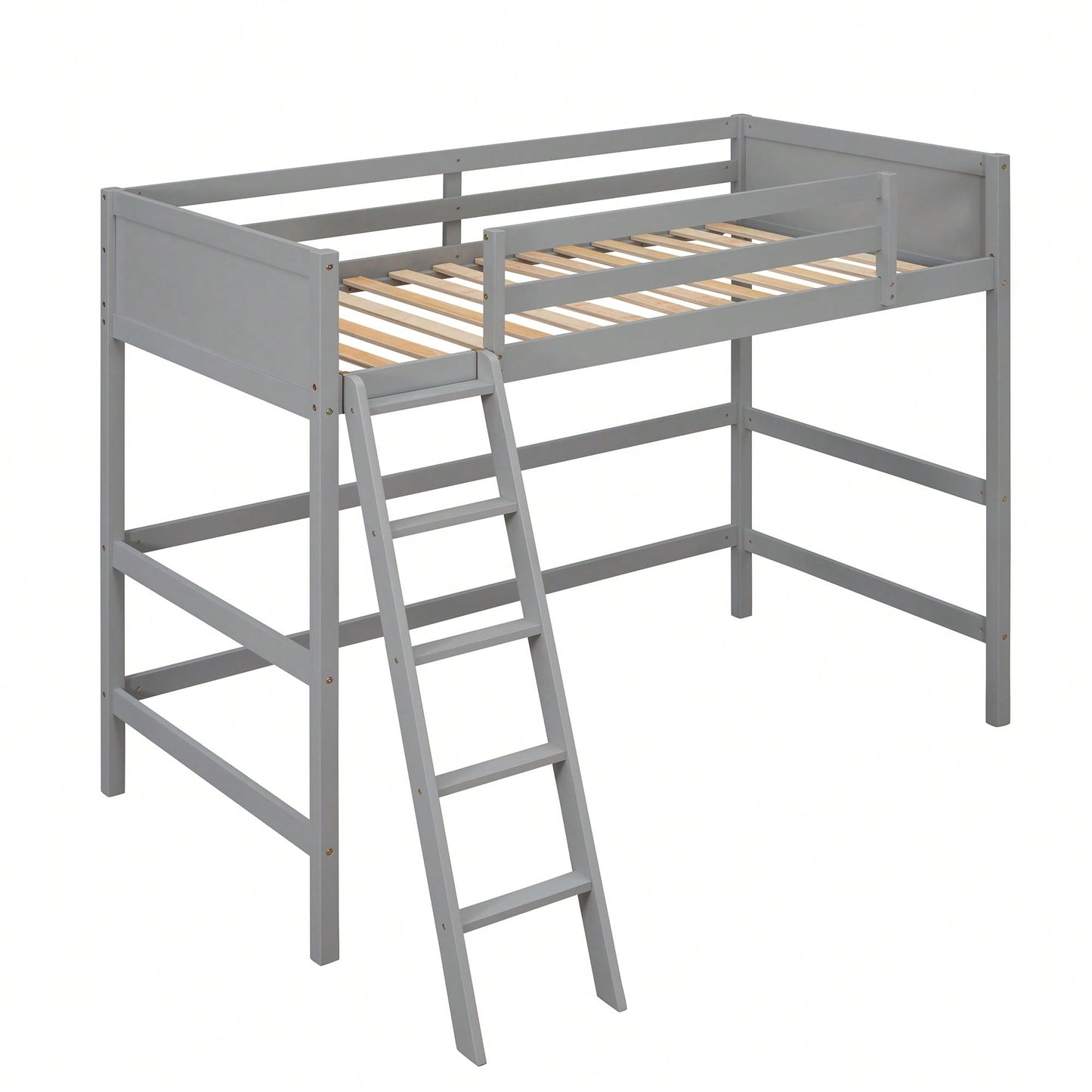Solid Wood Twin Loft Bed With Ladder For Space Saving And Stylish Bedroom Design Grey