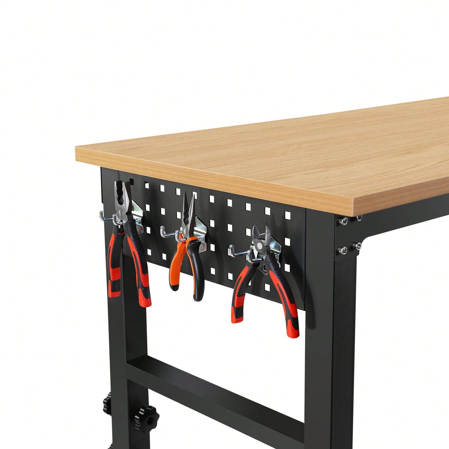Adjustable 72 Inch Rolling Workbench With Power Outlet Heavy-Duty Rubber Wood Top Ideal For Garage Office Workshop Home Easy Assembly