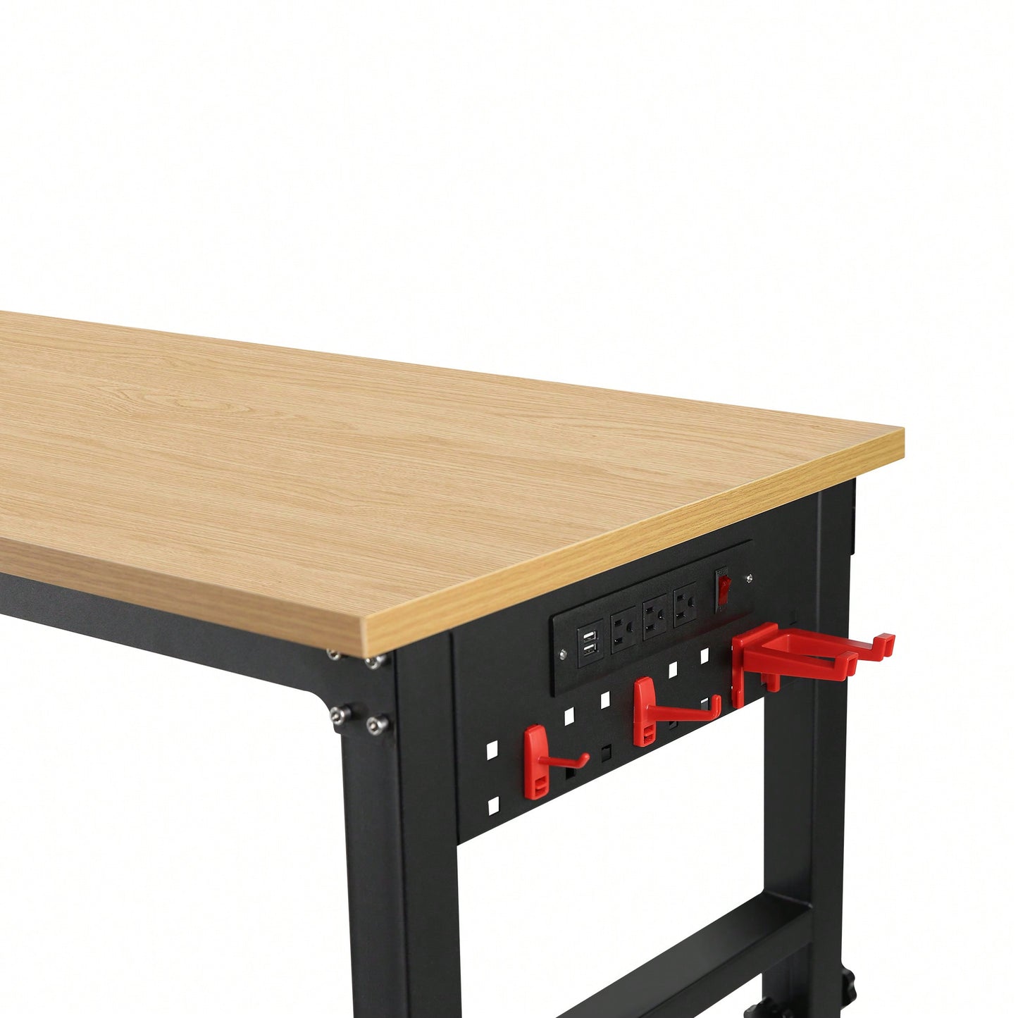 Adjustable 72 Inch Rolling Workbench With Power Outlet Heavy-Duty Rubber Wood Top Ideal For Garage Office Workshop Home Easy Assembly