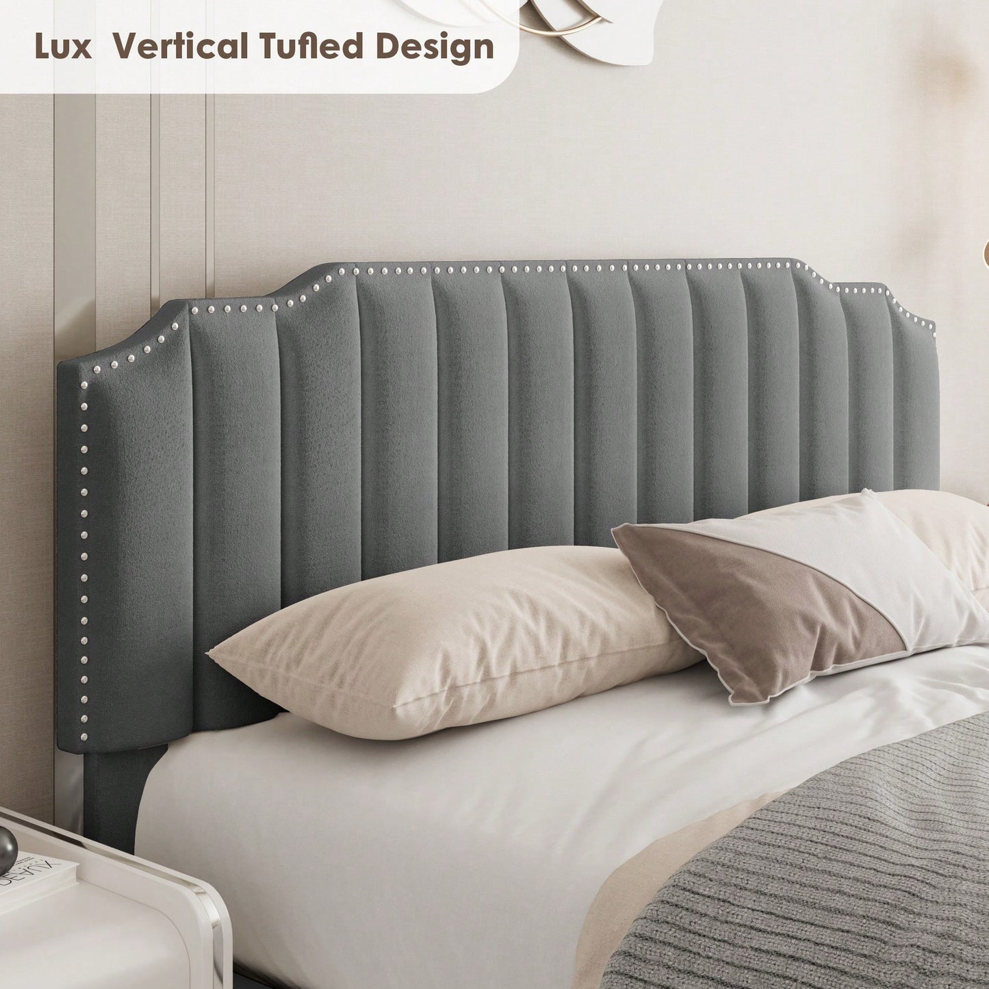 Elegant Grey Velvet Queen Size Bed With Lift-Up Storage